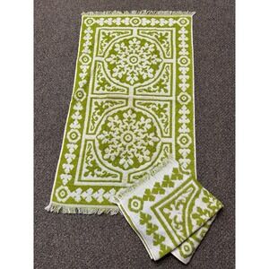 Vintage Fashion Manor Bath Towels Decorator Set of 2 Avocado Green Fringe MCM